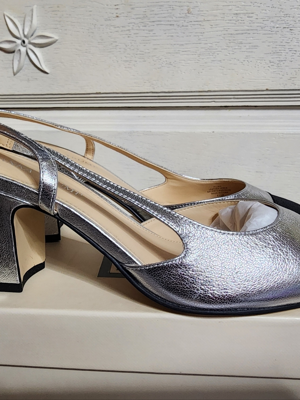 Ivanka Trump Metallic Silver Slingback Block Heel Women's Shoes 8.5 New!